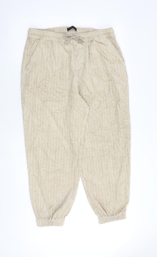 ASOS Womens Beige Cotton Trousers Size L Regular Drawstring - Barrel Style
