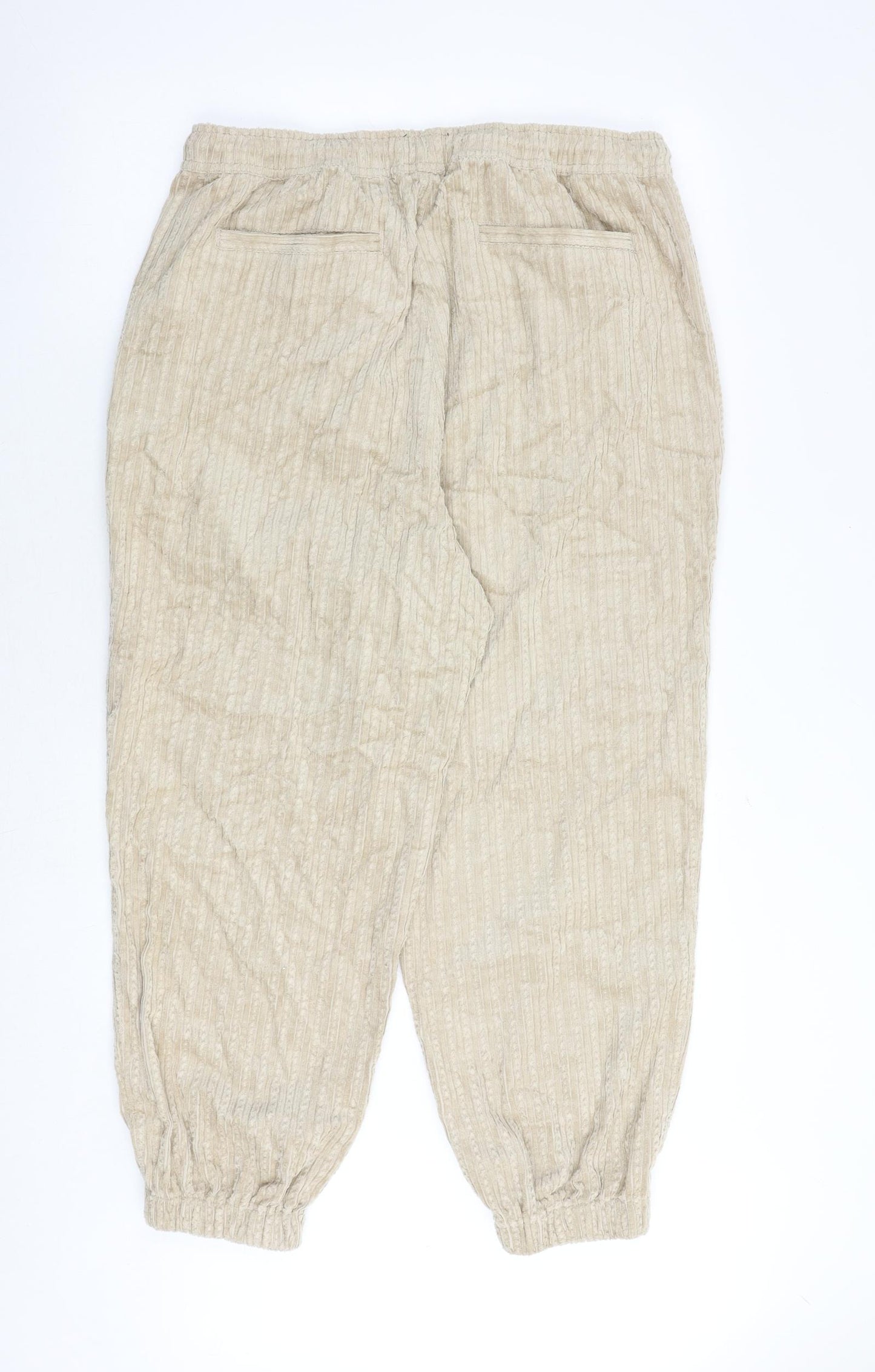 ASOS Womens Beige Cotton Trousers Size L Regular Drawstring - Barrel Style