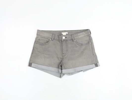 H&M Womens Grey Cotton Hot Pants Shorts Size 10 Regular Zip