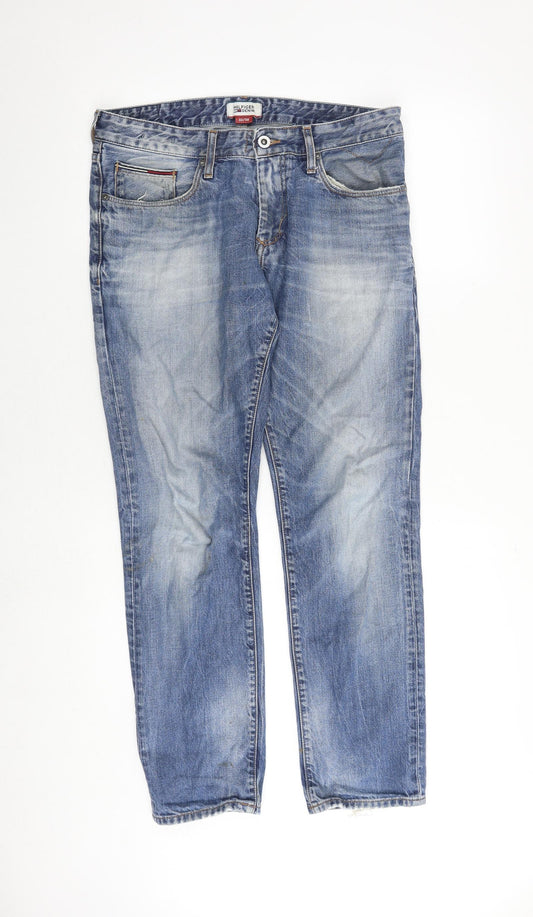 Hilfiger Denim Mens Blue Cotton Straight Jeans Size 32 in L30 in Regular Zip