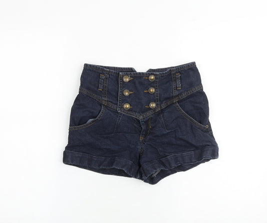Miss Selfridge Womens Blue Cotton Sailor Shorts Size 10 Regular Zip