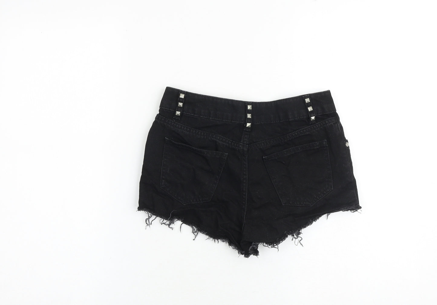 Miss Selfridge Womens Black Cotton Hot Pants Shorts Size 8 Extra-Slim Zip - Distressed