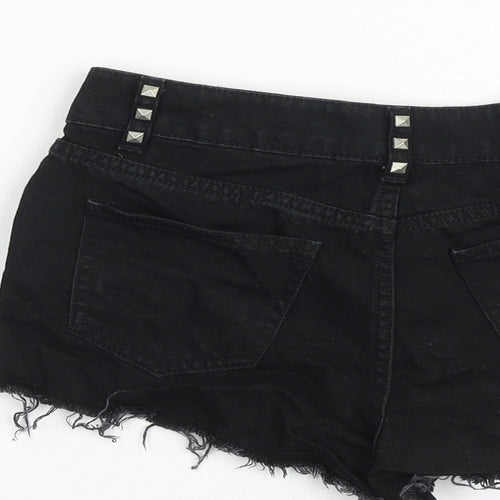 Miss Selfridge Womens Black Cotton Hot Pants Shorts Size 8 Extra-Slim Zip - Distressed