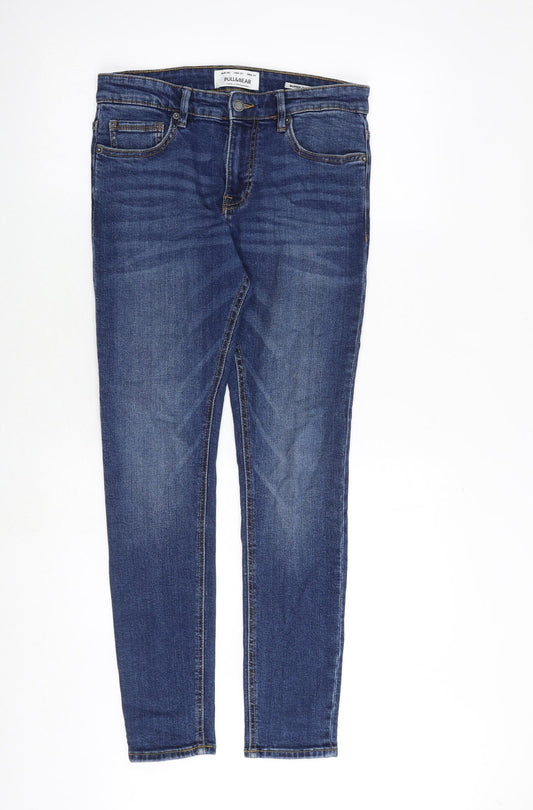 Pull&Bear Womens Blue Cotton Skinny Jeans Size 12 Regular Zip