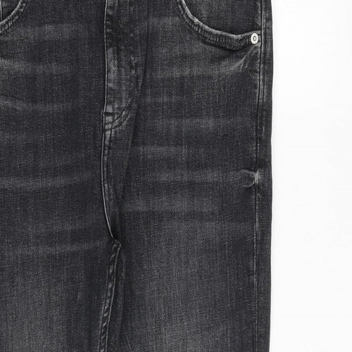Zara Womens Grey Cotton Boyfriend Jeans Size 14 Regular Zip