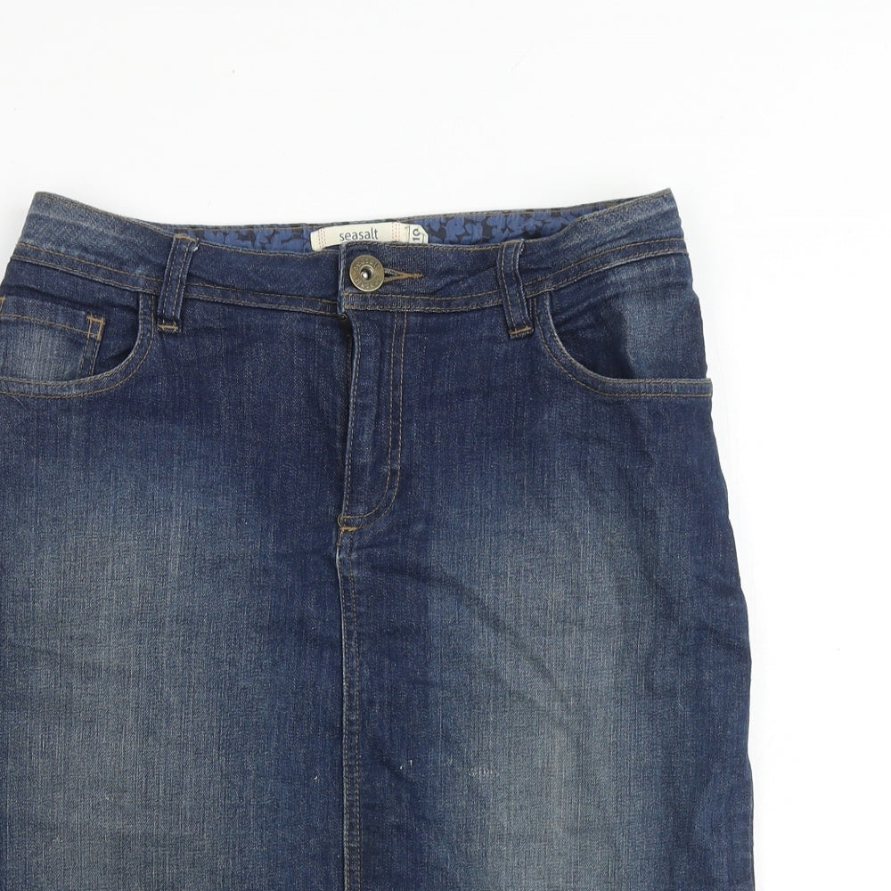 Seasalt Womens Blue Cotton A-Line Skirt Size 10 Zip