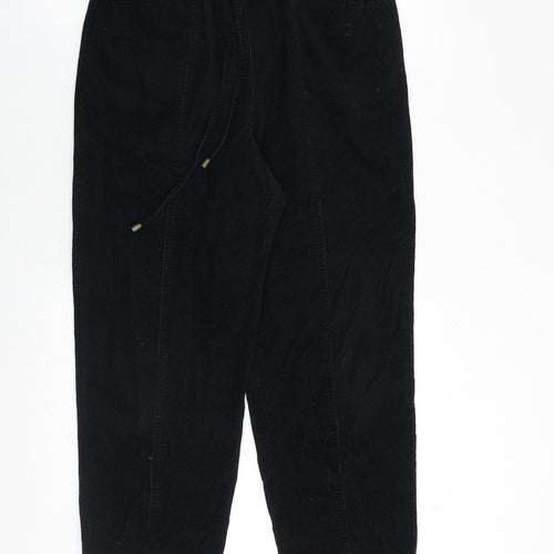 EWM Womens Black Cotton Jogger Trousers Size 12 Regular Tie