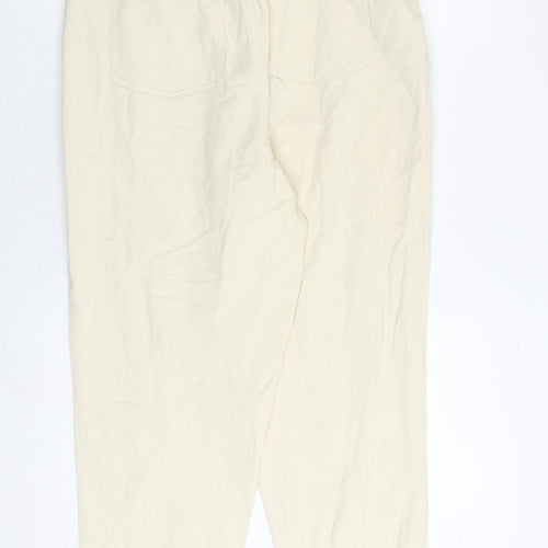 H&M Womens Yellow Cotton Tapered Jeans Size 14 Regular Zip - Paperbag Waist