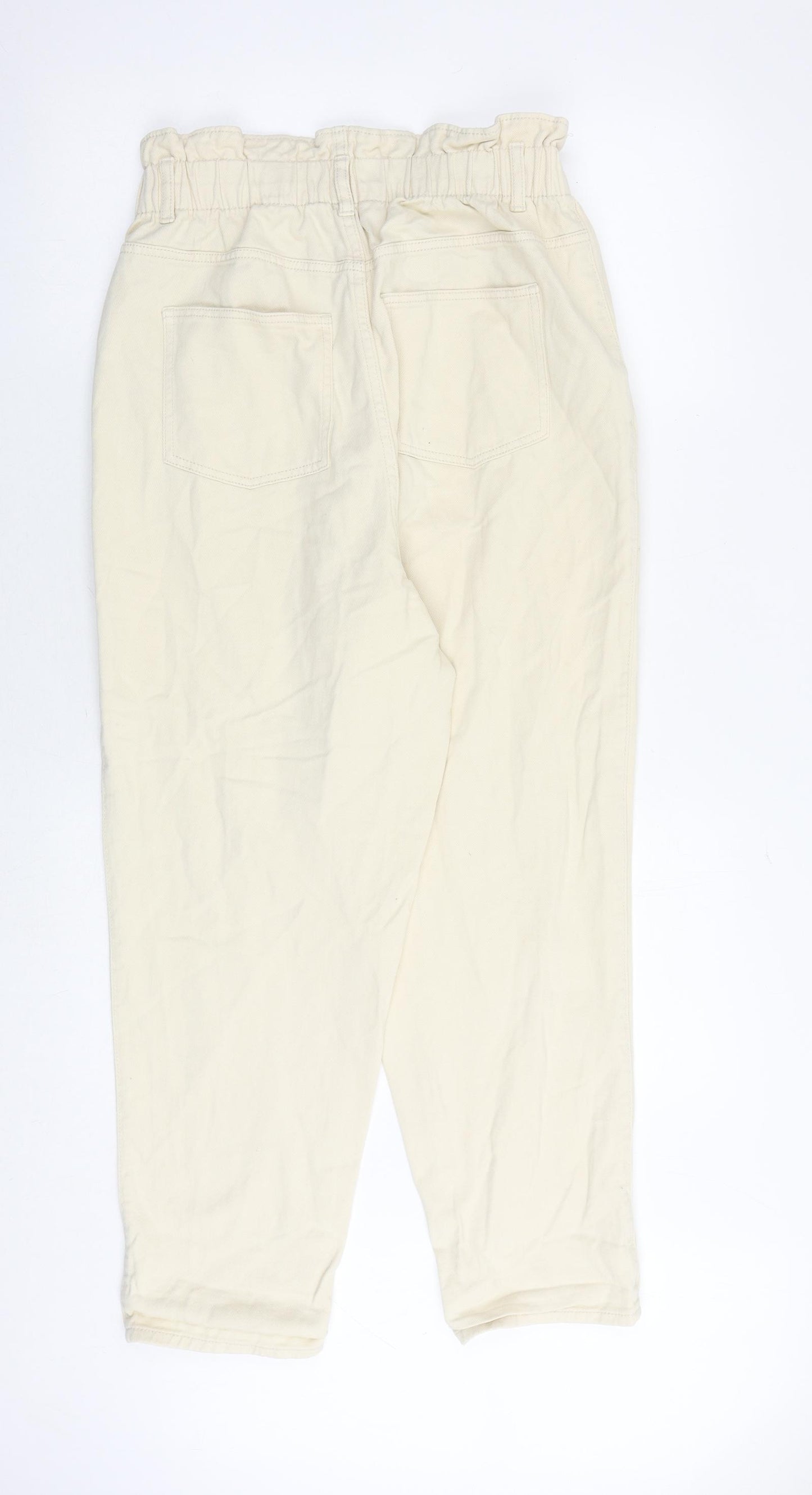 H&M Womens Yellow Cotton Tapered Jeans Size 14 Regular Zip - Paperbag Waist