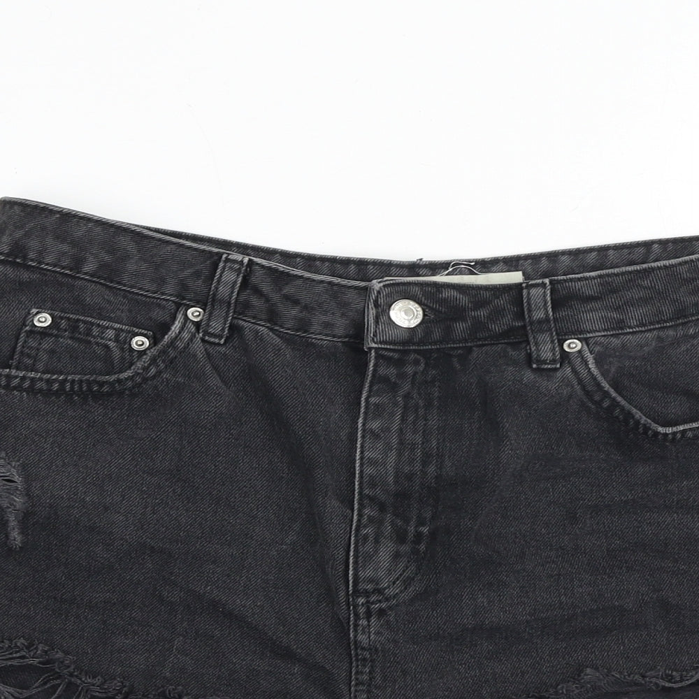 Topshop Womens Grey 100% Cotton Hot Pants Shorts Size 12 Regular Zip - Distressed