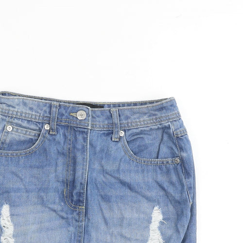 PARISIAN SIGNATURE Womens Blue Cotton Mini Skirt Size 6 Zip - Distressed look