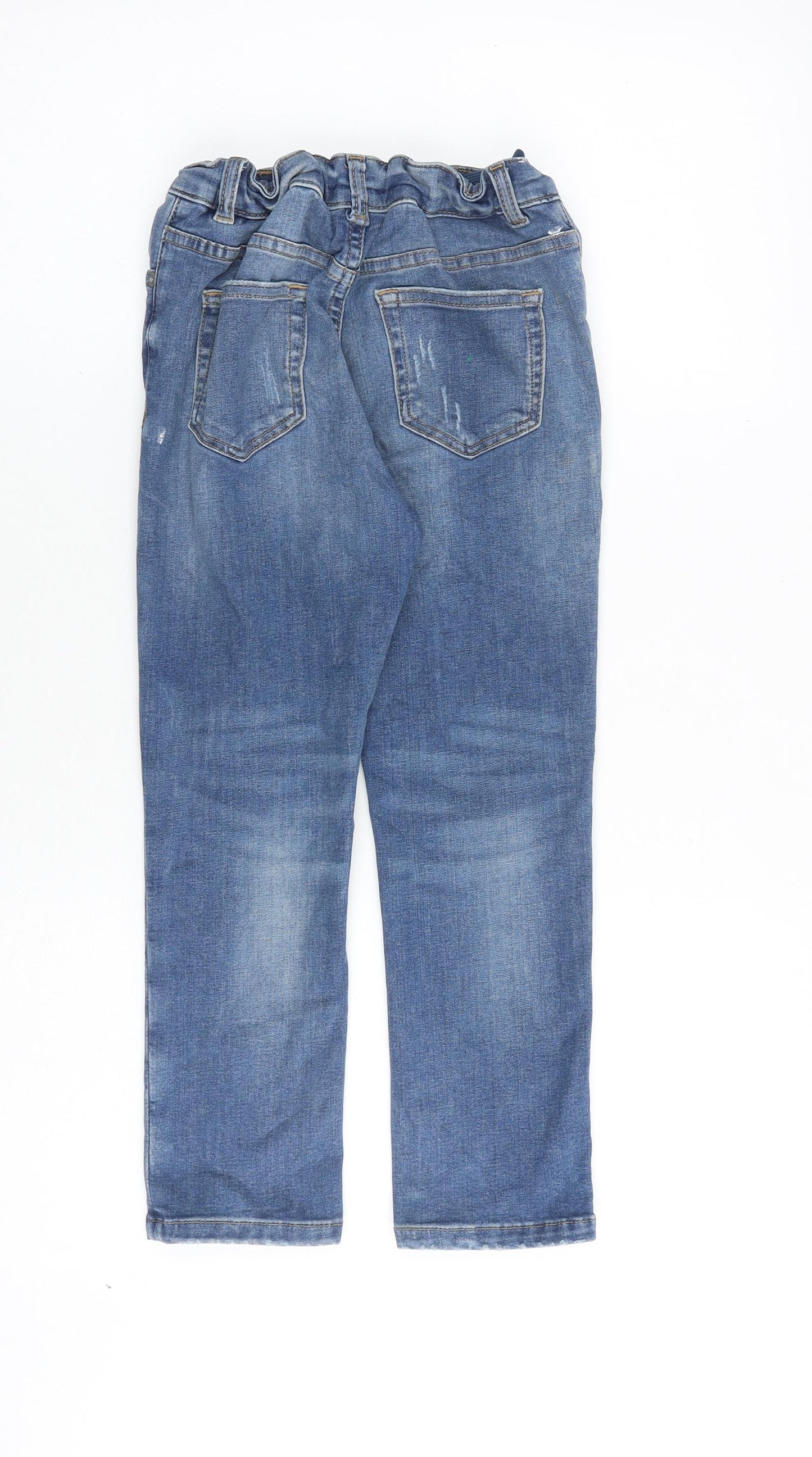 Marks and Spencer Boys Blue Cotton Straight Jeans Size 7-8 Years Regular Zip