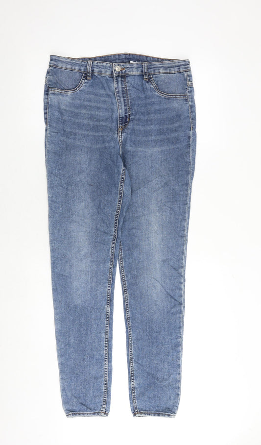 H&M Womens Blue Cotton Skinny Jeans Size 14 Regular Zip