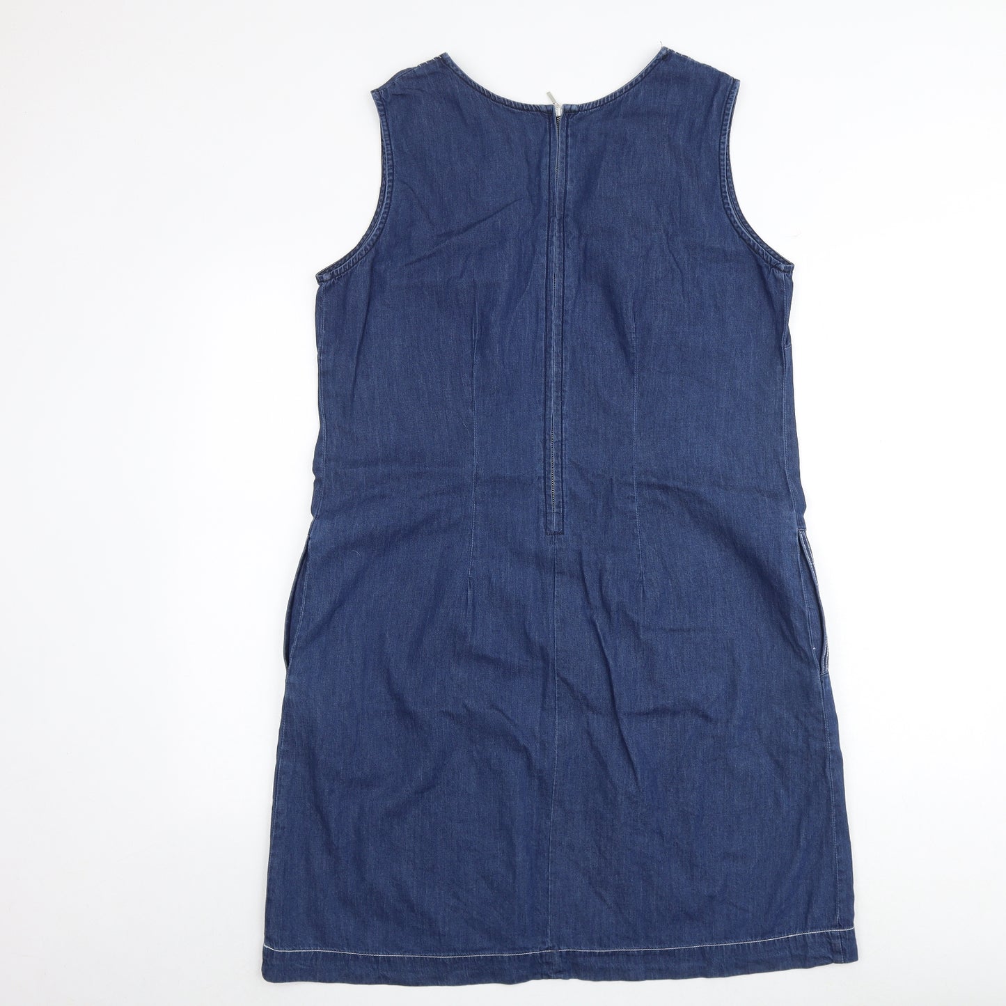 Roman Womens Blue 100% Cotton A-Line Size 16 V-Neck Zip