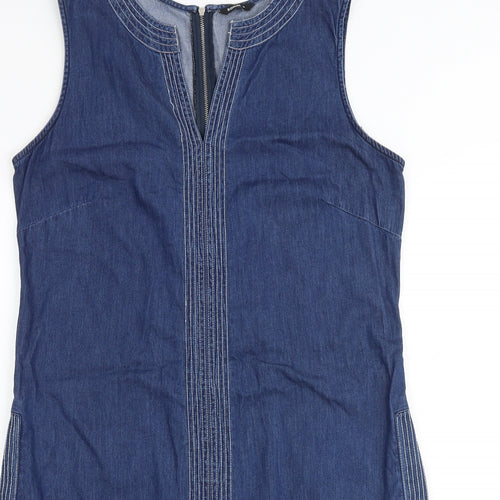 Roman Womens Blue 100% Cotton A-Line Size 16 V-Neck Zip