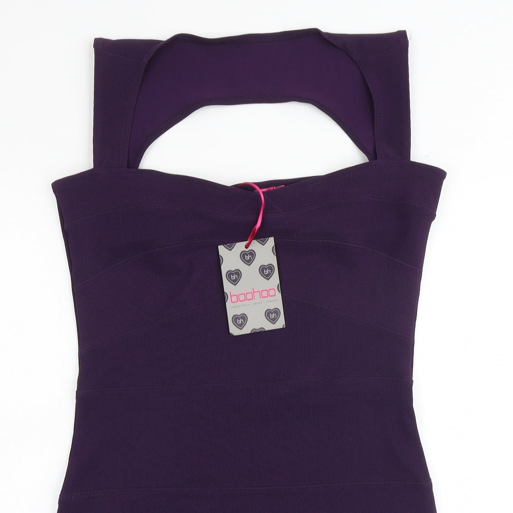 Boohoo Womens Purple Polyester Bodycon Size 16 Square Neck Pullover