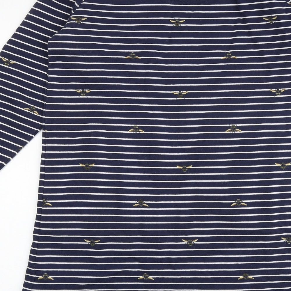 Joules Womens Blue Striped 100% Cotton Jumper Dress Size 12 Round Neck Pullover - Bumble bee pattern