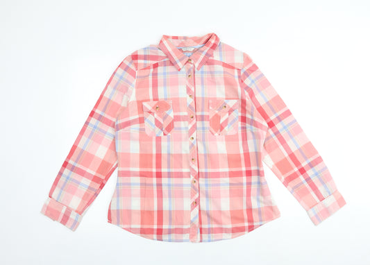 Marks and Spencer Womens Multicoloured Plaid 100% Cotton Basic Button-Up Size 14 Collared