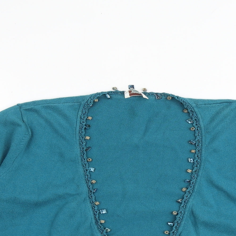 Phase Eight Womens Green V-Neck Cotton Cardigan Jumper Size 12 - Tie Front
