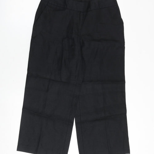 Lands' End Womens Black Linen Trousers Size 6 Regular Zip