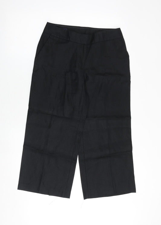 Lands' End Womens Black Linen Trousers Size 6 Regular Zip