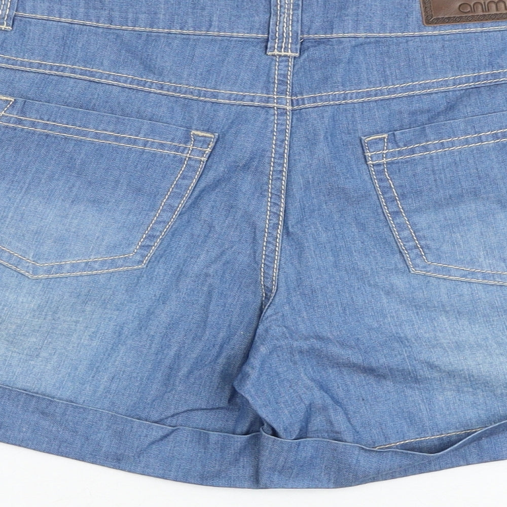 Animal Womens Blue 100% Cotton Hot Pants Shorts Size 8 Regular Zip
