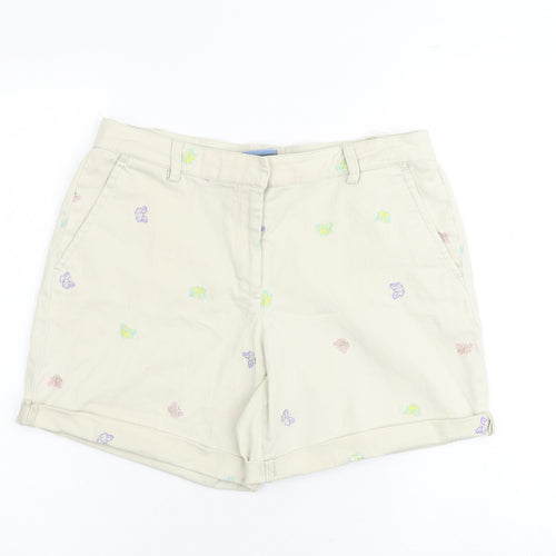 Classic Elements Womens Beige Geometric Cotton Chino Shorts Size 10 Regular Zip - Butterfly
