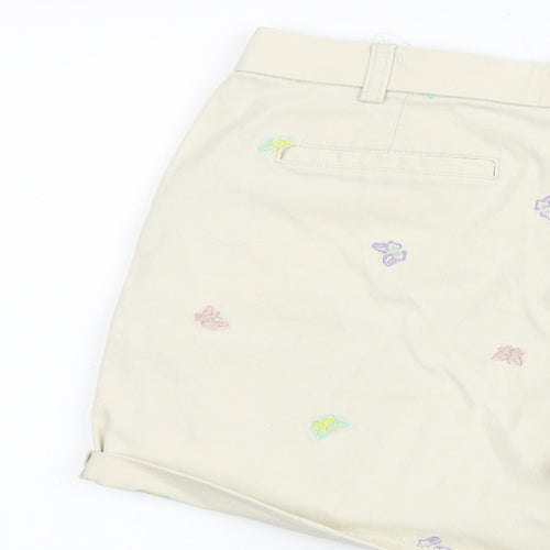Classic Elements Womens Beige Geometric Cotton Chino Shorts Size 10 Regular Zip - Butterfly