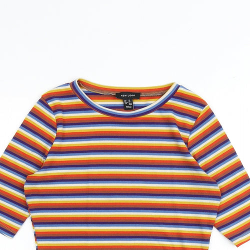New Look Womens Multicoloured Striped Polyester Basic T-Shirt Size 10 Boat Neck - Ribbed