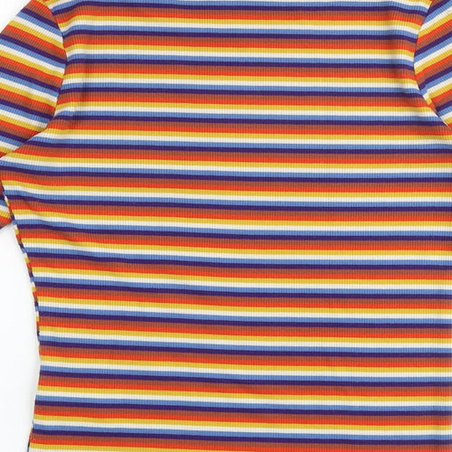 New Look Womens Multicoloured Striped Polyester Basic T-Shirt Size 10 Boat Neck - Ribbed