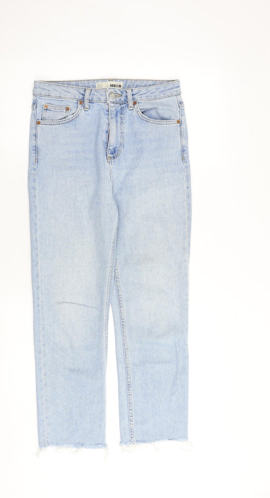Topshop Womens Blue Cotton Straight Jeans Size 28 in Regular Zip