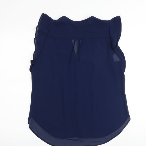 H&M Womens Blue Polyester Basic Blouse Size 14 V-Neck