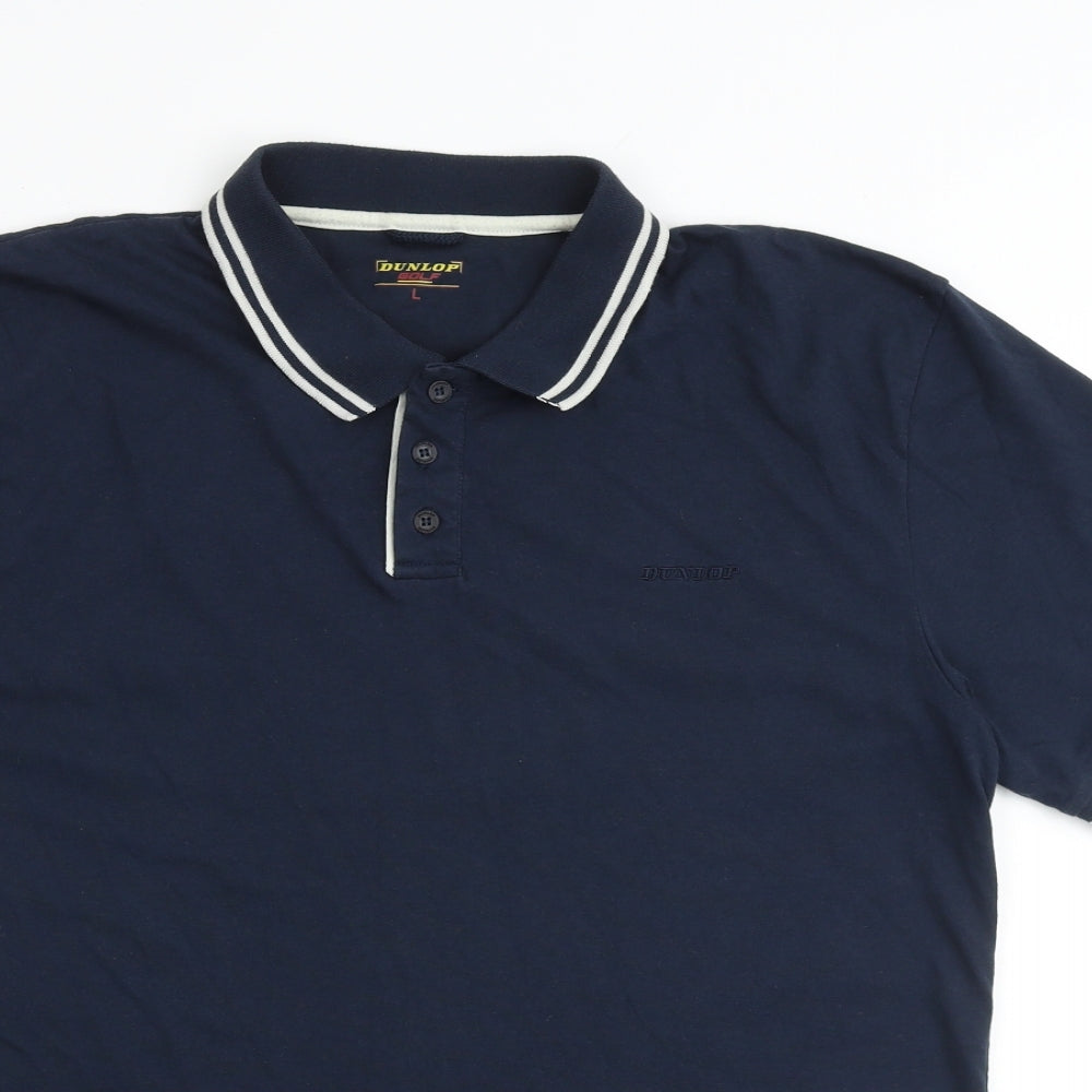Dunlop Mens Blue Polyester Polo Size L Collared Button