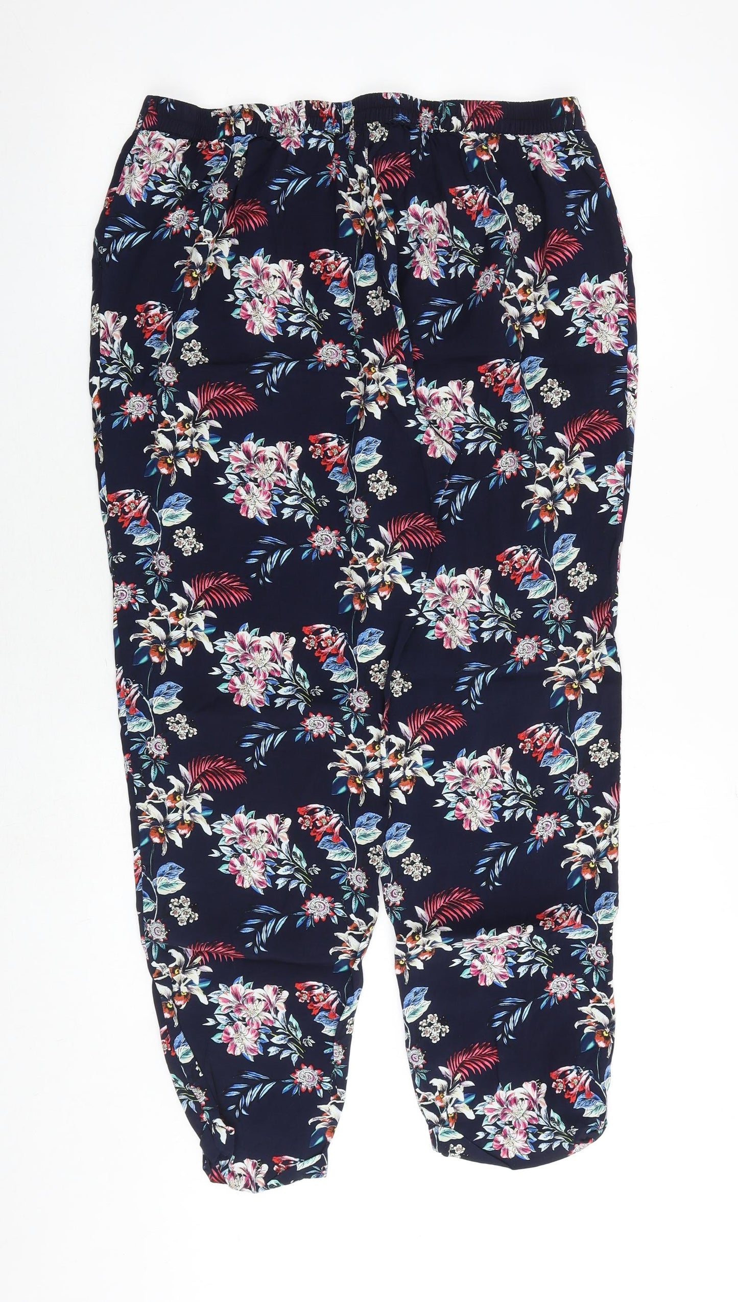 Oasis Womens Multicoloured Floral Viscose Trousers Size 16 Regular