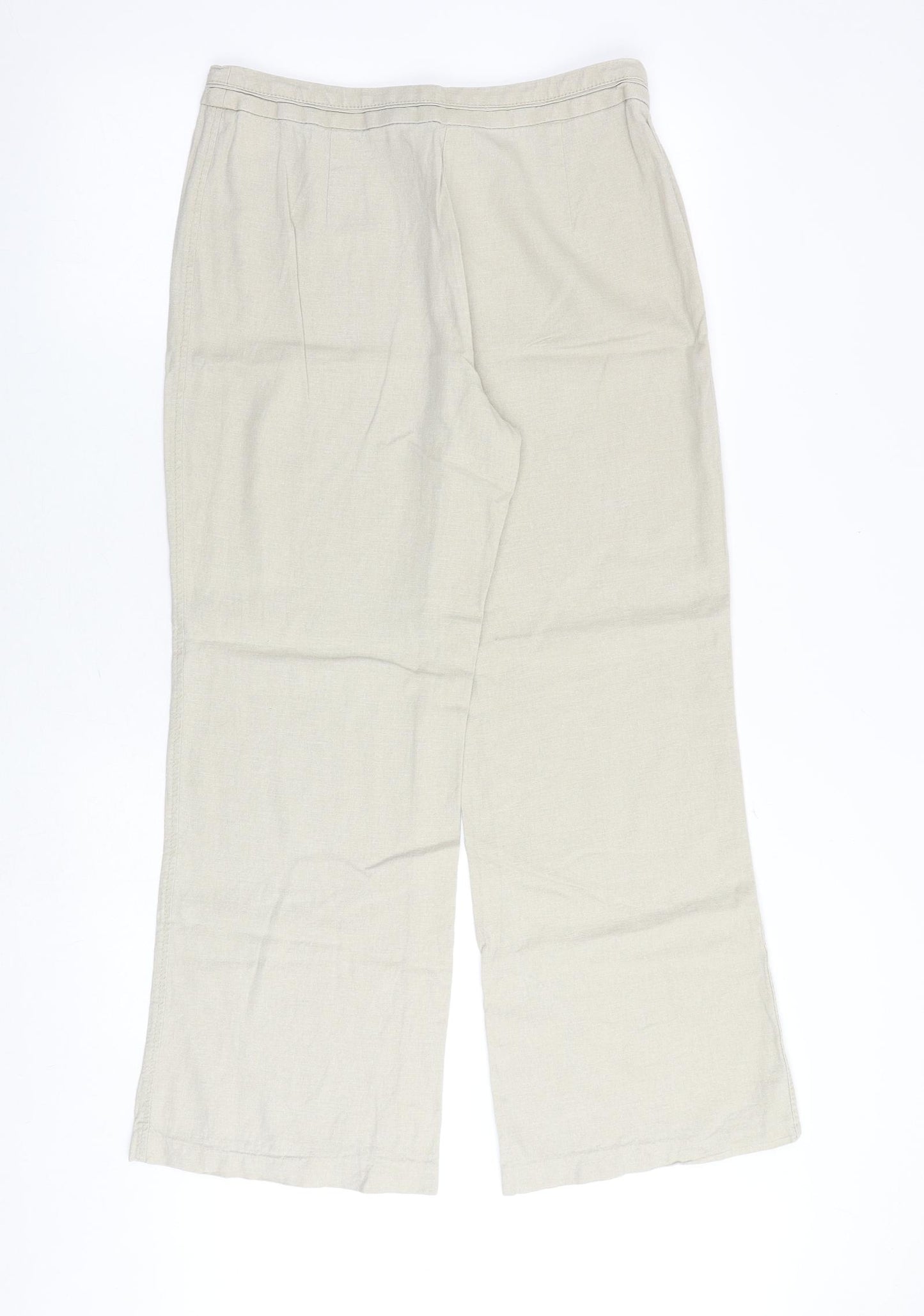 Marks and Spencer Womens Beige Linen Trousers Size 12 Regular Zip