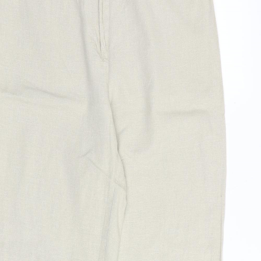 Marks and Spencer Womens Beige Linen Trousers Size 12 Regular Zip