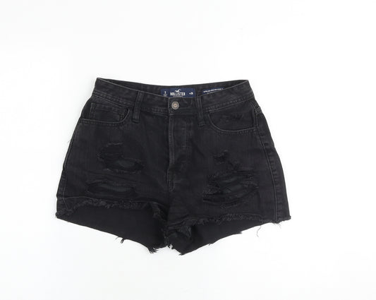 Hollister Womens Black 100% Cotton Hot Pants Shorts Size 26 in Regular Button - Distressed