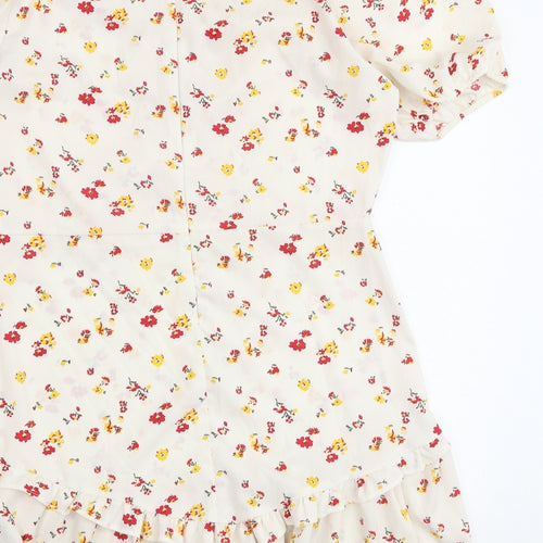 Boohoo Womens Multicoloured Floral Polyester Skater Dress Size 16 V-Neck Zip