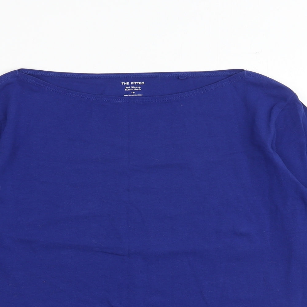 Marks and Spencer Womens Blue Cotton Basic T-Shirt Size 16 Round Neck