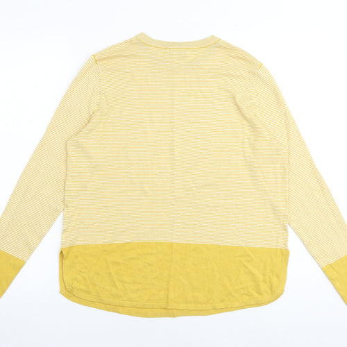 Warehouse Womens Yellow Striped Viscose Basic Blouse Size 10 Round Neck