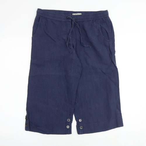Jigsaw Womens Blue Linen Bermuda Shorts Size 12 Regular Tie