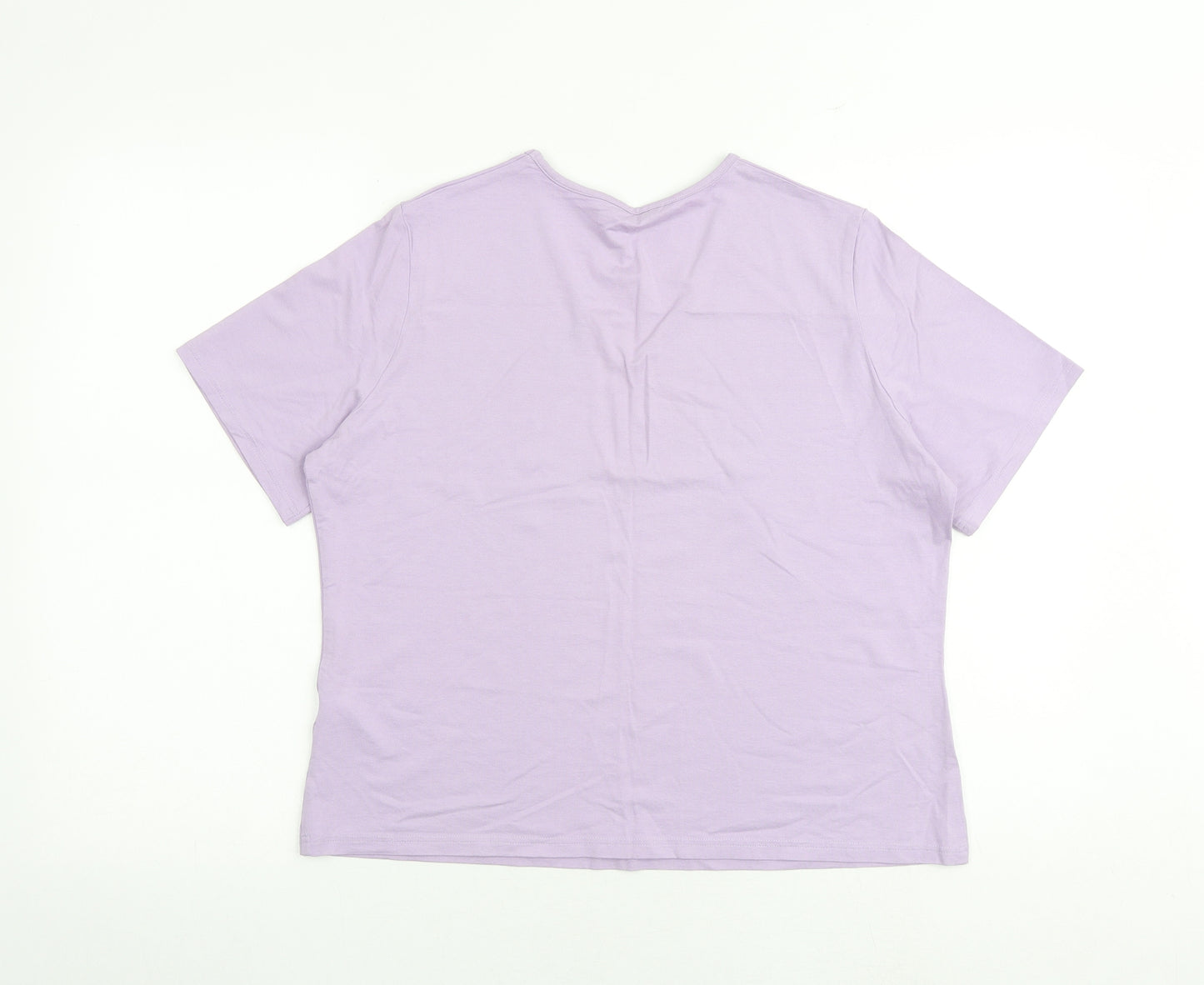 Marks and Spencer Womens Purple Cotton Basic T-Shirt Size 16 V-Neck