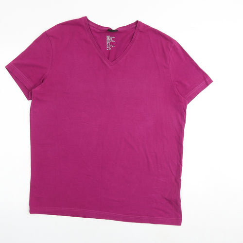 H&M Womens Pink 100% Cotton Basic T-Shirt Size L V-Neck
