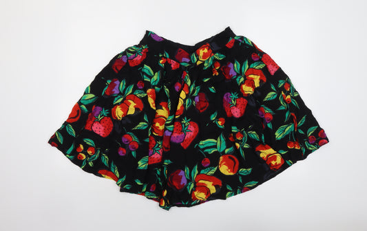 Marks and Spencer Womens Black Geometric Viscose Skater Skirt Size 12 - Fruit Pattern