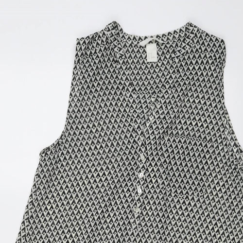 H&M Womens Black Geometric Polyester Basic Blouse Size 6 Round Neck