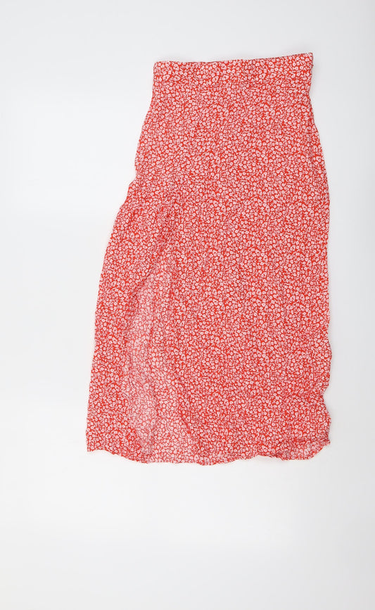 H&M Womens Orange Floral Viscose Peasant Skirt Size 6 Zip