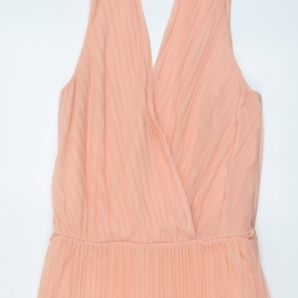 Miss Selfridge Womens Pink Polyester Fit & Flare Size 12 V-Neck Zip