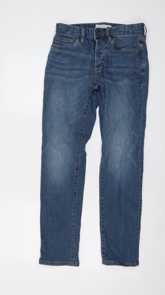 Topman Mens Blue Cotton Straight Jeans Size 28 in L30 in Regular Button