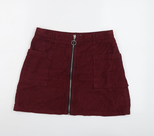 Topshop Womens Red Cotton Cargo Skirt Size 12 Zip