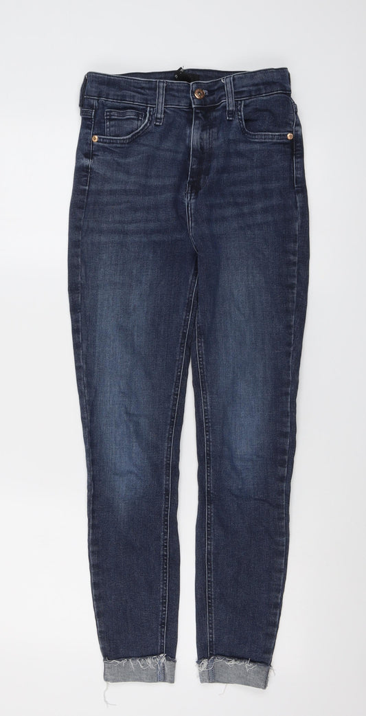 River Island Womens Blue Cotton Skinny Jeans Size 10 L27 in Regular Button - Distressed Hems
